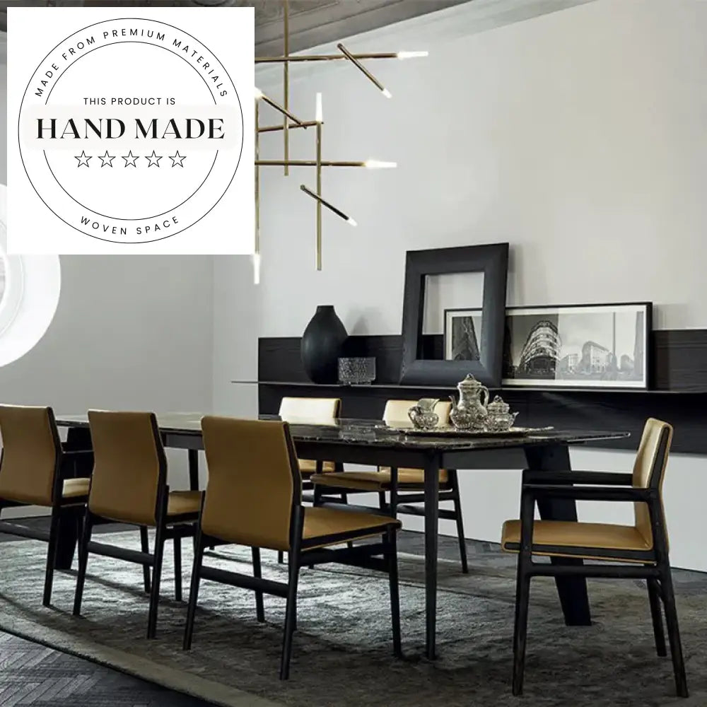 Modern Rectangular Marble and Solid Wood 6 Seater Dining Table