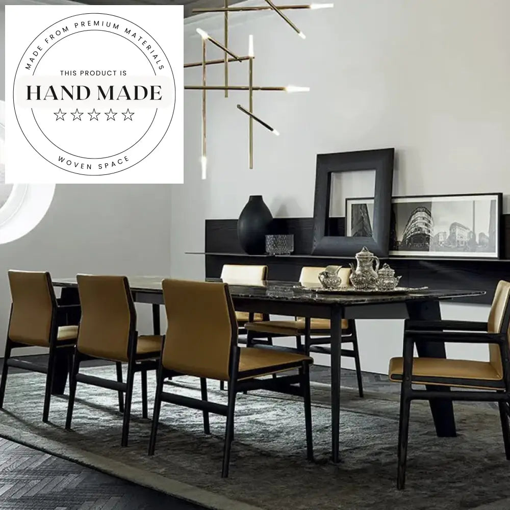 Modern Rectangular Marble and Solid Wood 6 Seater Dining Table