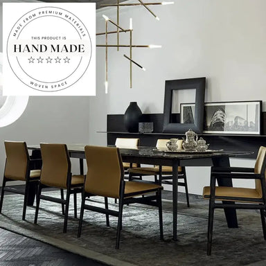 Modern Rectangular Marble and Solid Wood 6 Seater Dining Table