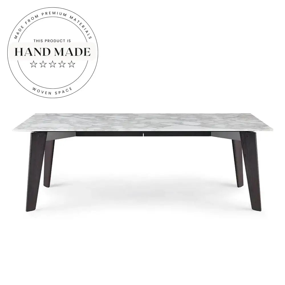 Modern Rectangular Marble and Solid Wood 6 Seater Dining Table
