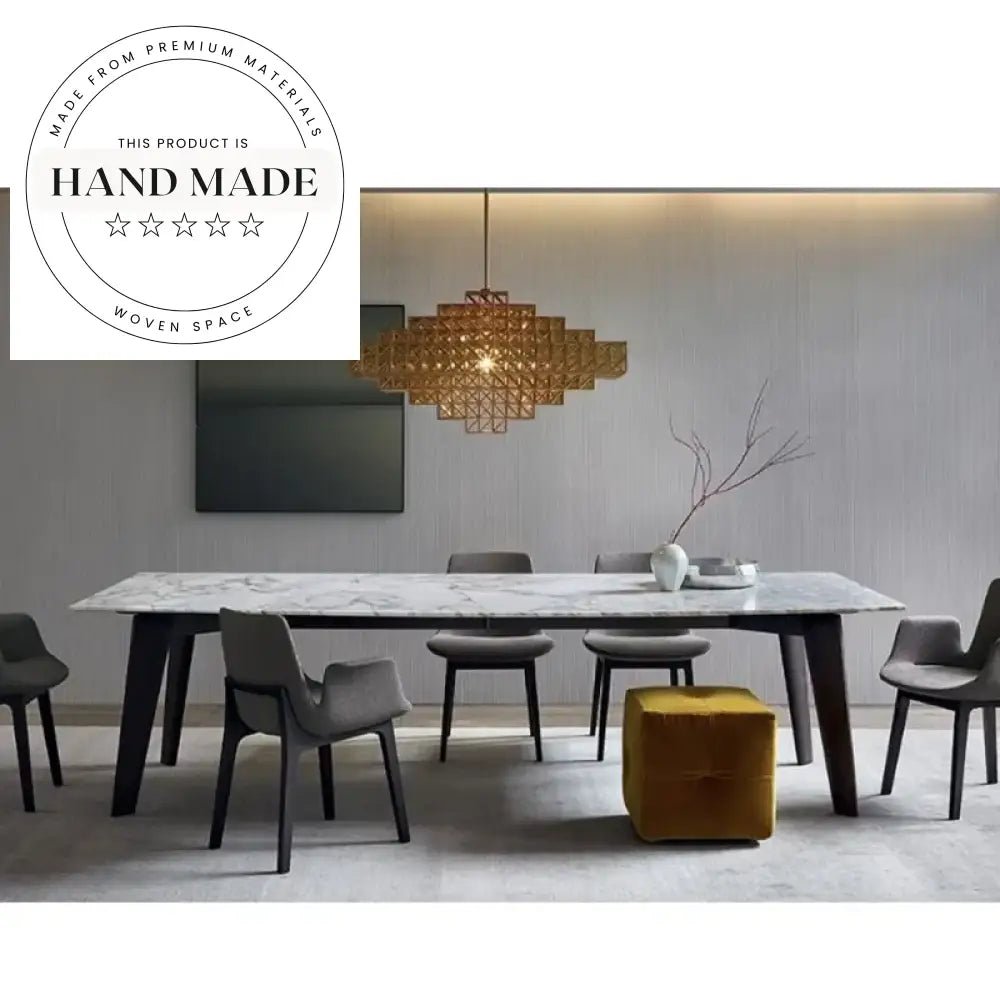 Modern Rectangular Marble and Solid Wood 6 Seater Dining Table