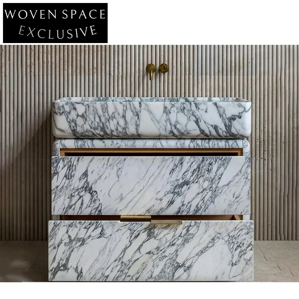 Modern Rectangular Marble Stone Wash Hand Bathroom Sink Basin Stone / White