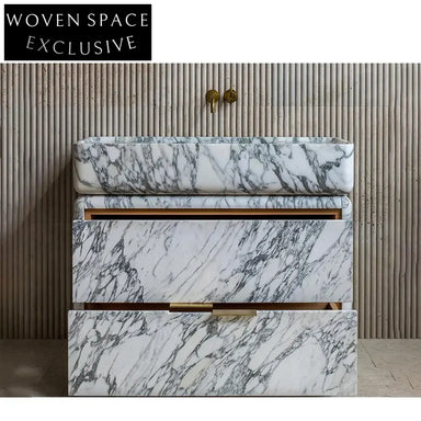 Modern Rectangular Marble Stone Wash Hand Bathroom Sink Basin Stone / White