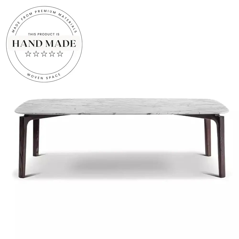 Modern Rectangular Marble Top Solid Wood Leg Dining Table