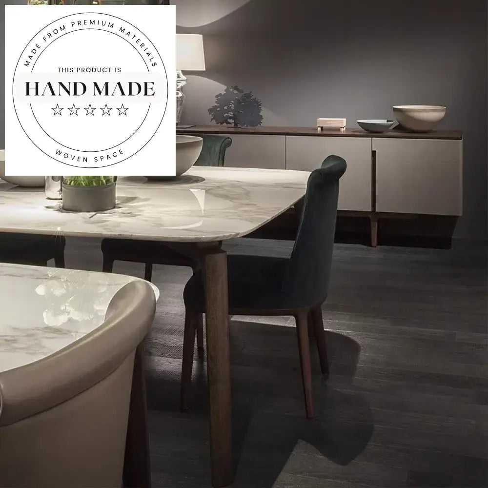 Modern Rectangular Marble Top Solid Wood Leg Dining Table