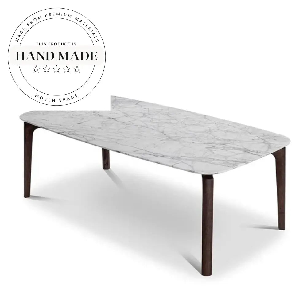 Modern Rectangular Marble Top Solid Wood Leg Dining Table