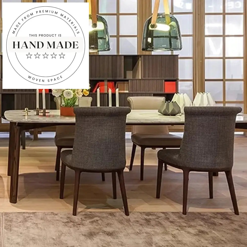 Modern Rectangular Marble Top Solid Wood Leg Dining Table