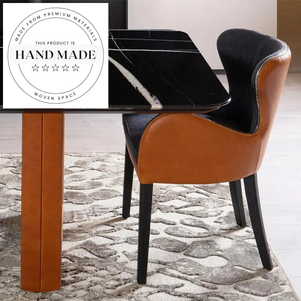 Modern Rectangular Natural Marble and Leather Luxury Dining Table Set
