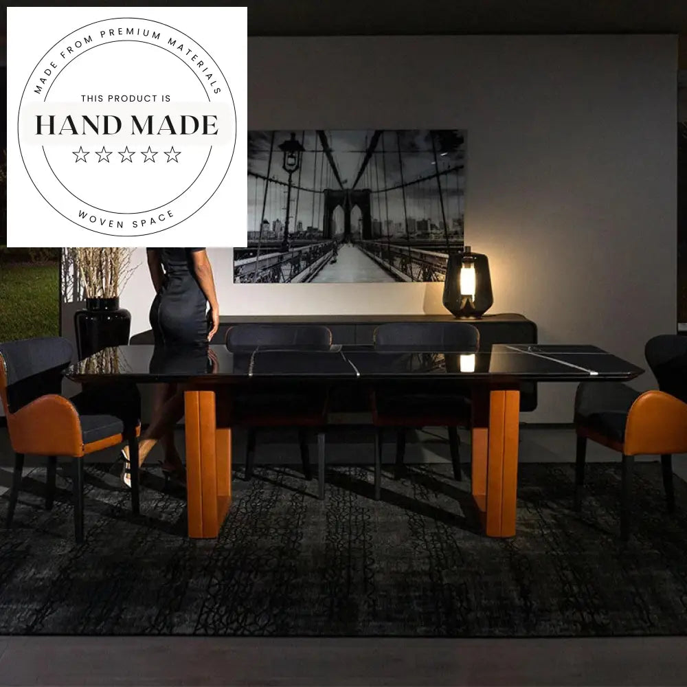 Modern Rectangular Natural Marble and Leather Luxury Dining Table Set