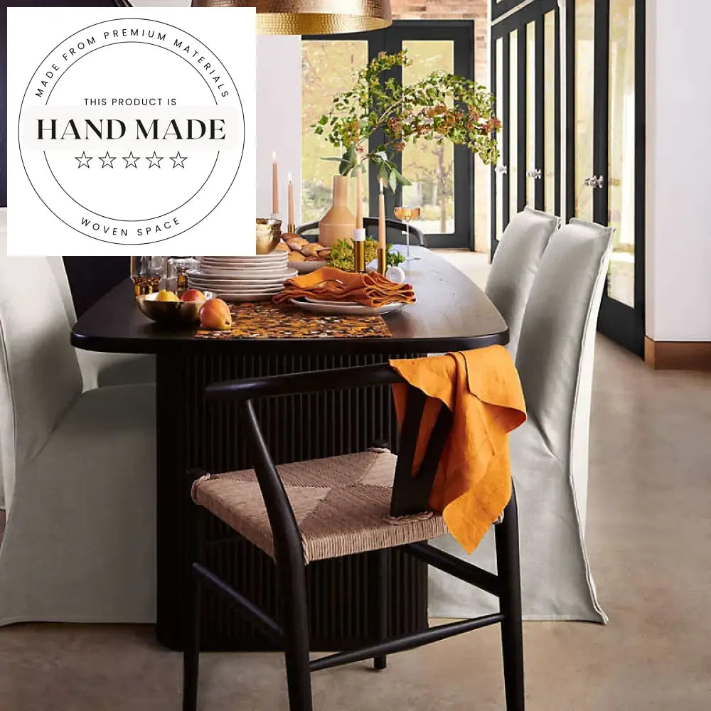 Modern Rectangular Solid Wood Black Six Seater Dining Table