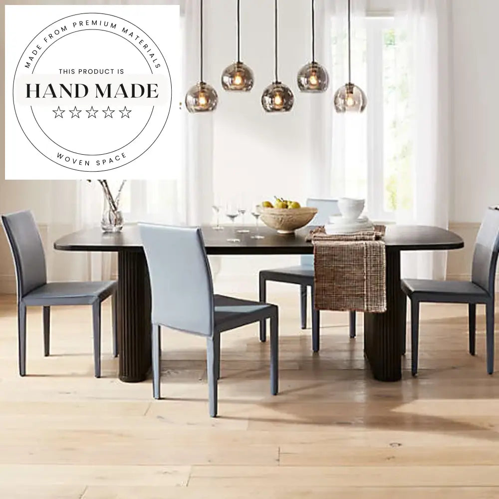 Modern Rectangular Solid Wood Black Six Seater Dining Table
