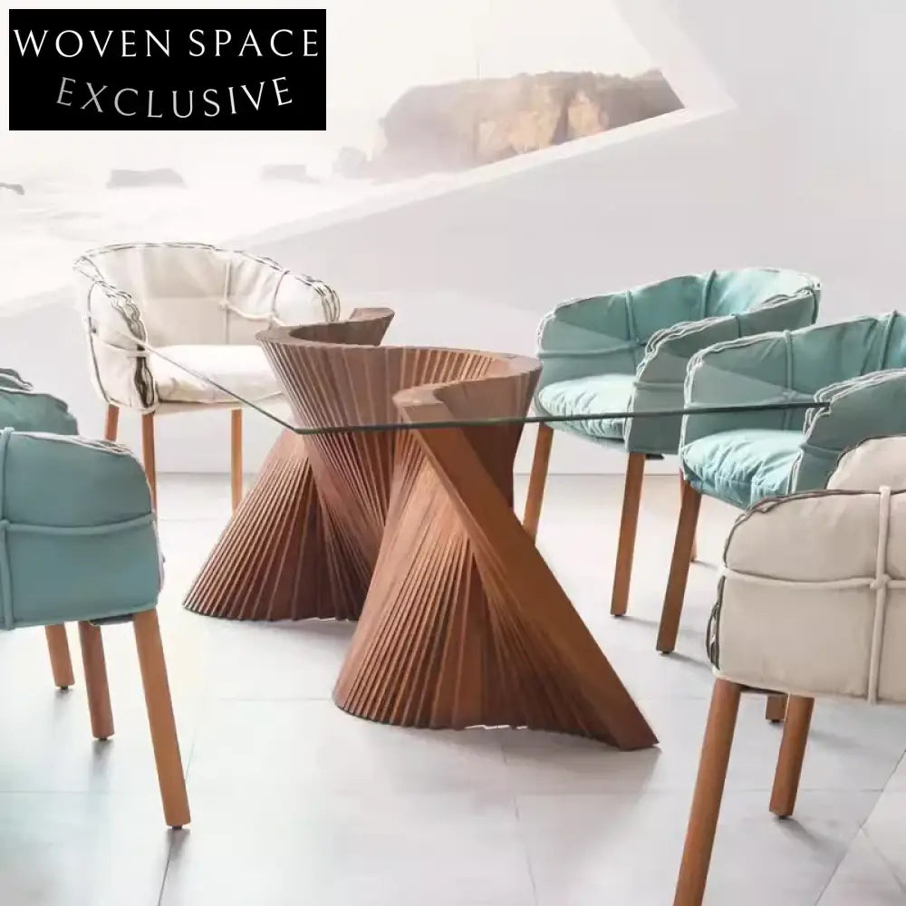 Modern Rectangular Tempered Glass Dining Table with Solid Oak Wood Legs