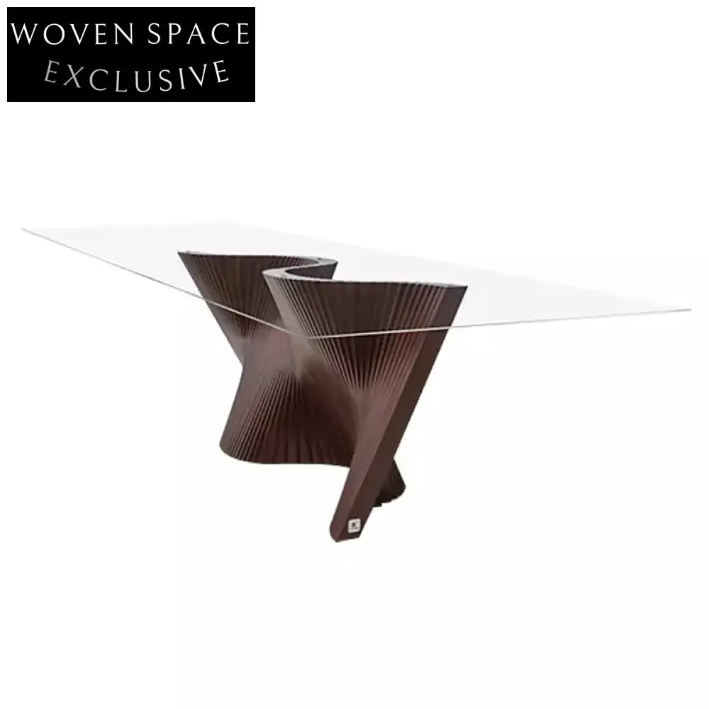 Modern Rectangular Tempered Glass Dining Table with Solid Oak Wood Legs