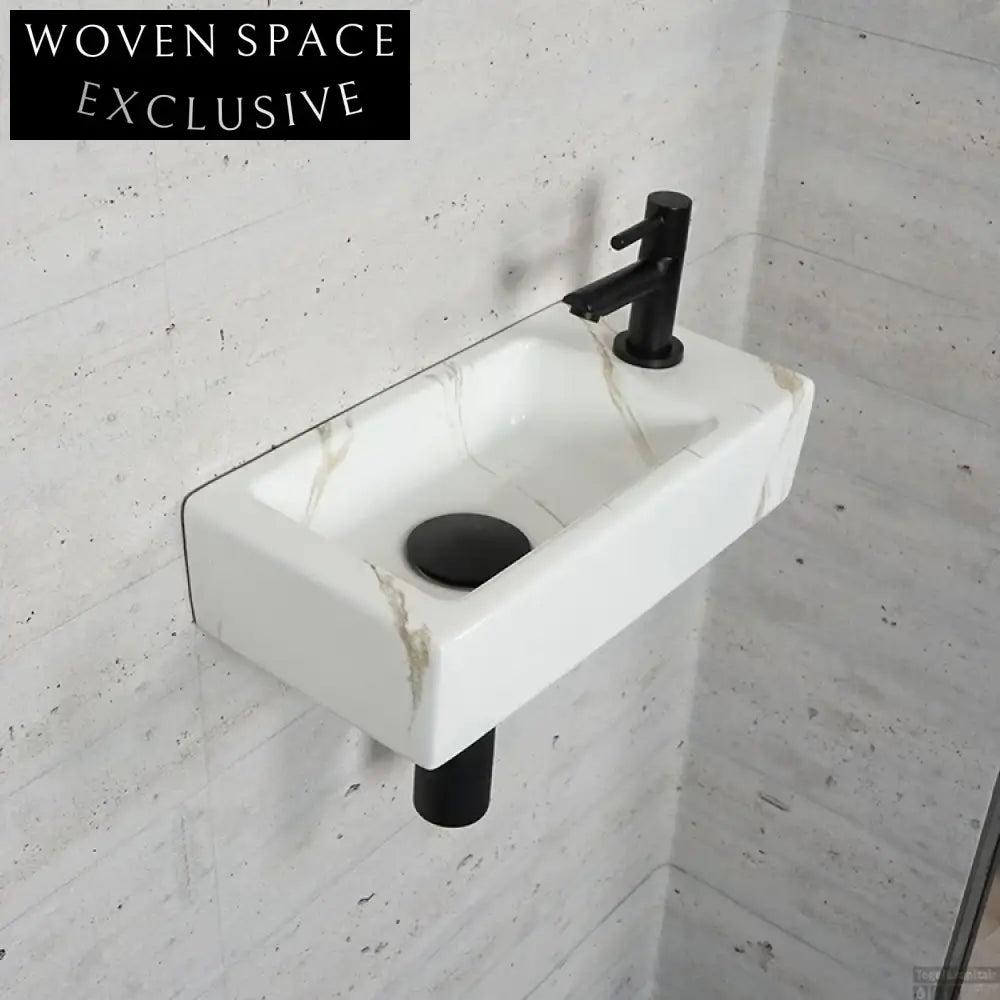 Modern Rectangular Wall Mount Ceramic Sink for Small Bathrooms & Powder Rooms