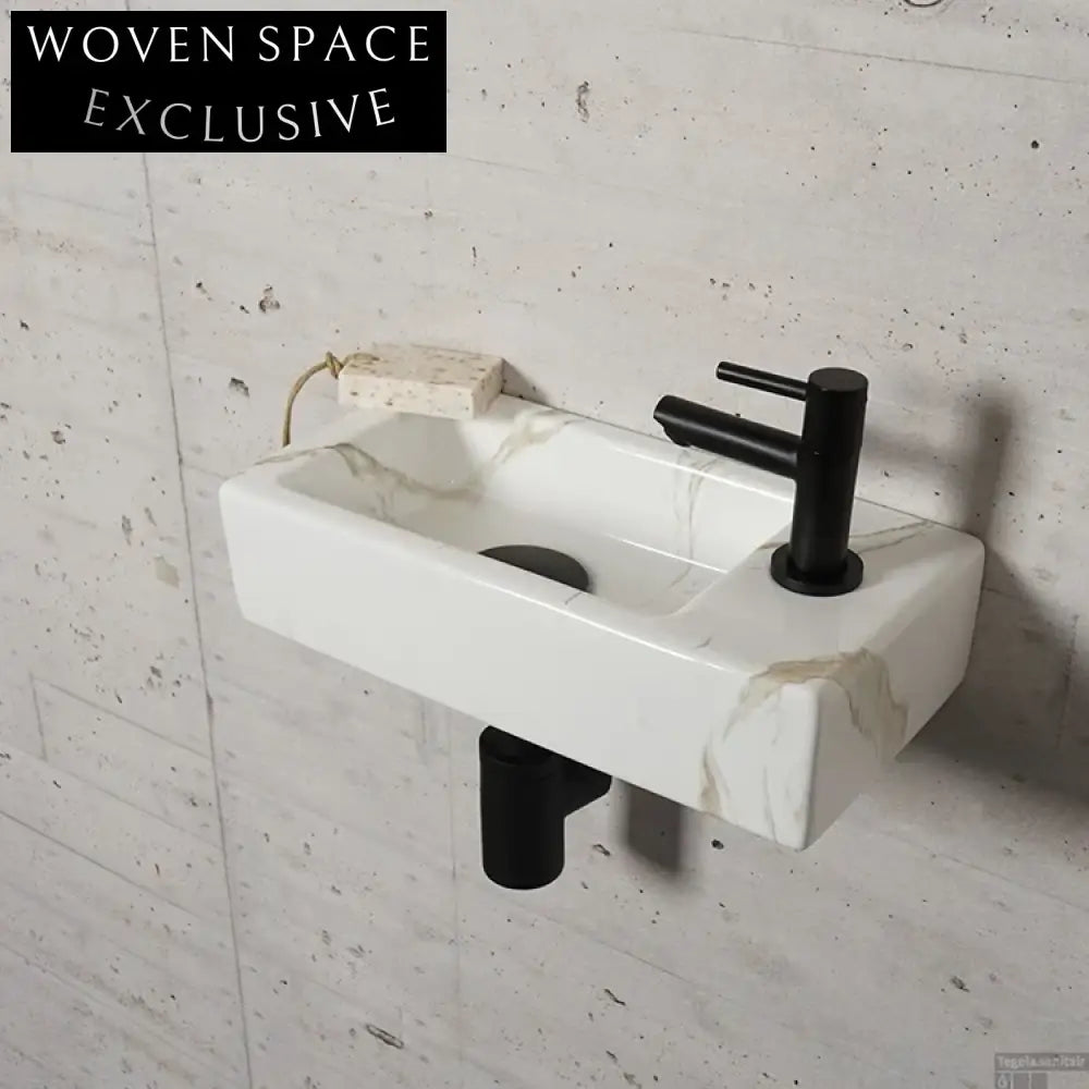 Modern Rectangular Wall Mount Ceramic Sink for Small Bathrooms & Powder Rooms