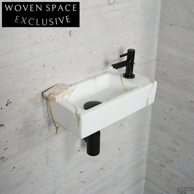 Modern Rectangular Wall Mount Ceramic Sink for Small Bathrooms & Powder Rooms