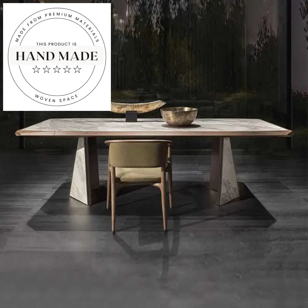 Modern Rectangular Walnut and Marble 6 Seater Luxury Dining Table