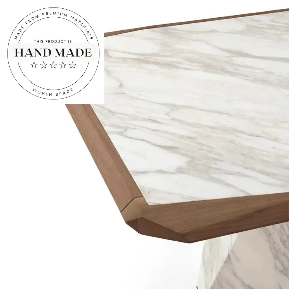 Modern Rectangular Walnut and Marble 6 Seater Luxury Dining Table