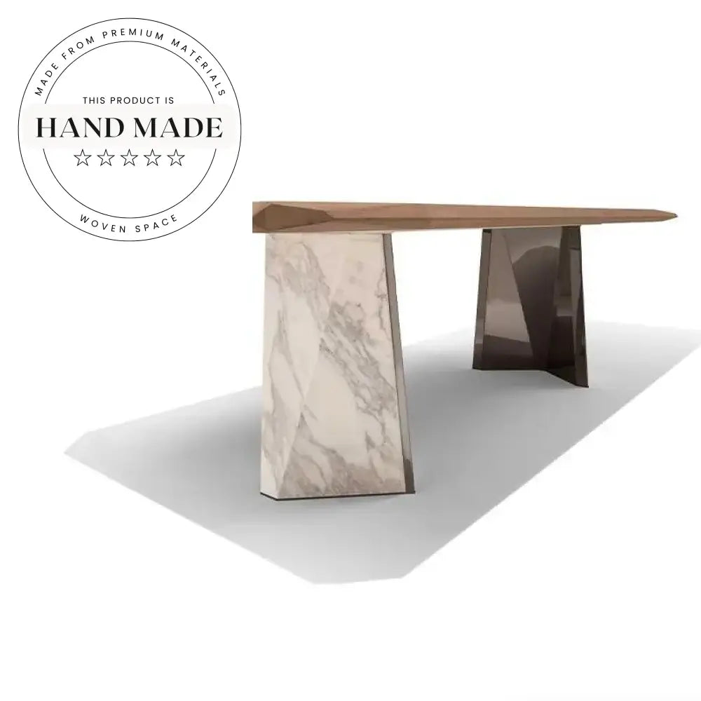 Modern Rectangular Walnut and Marble 6 Seater Luxury Dining Table