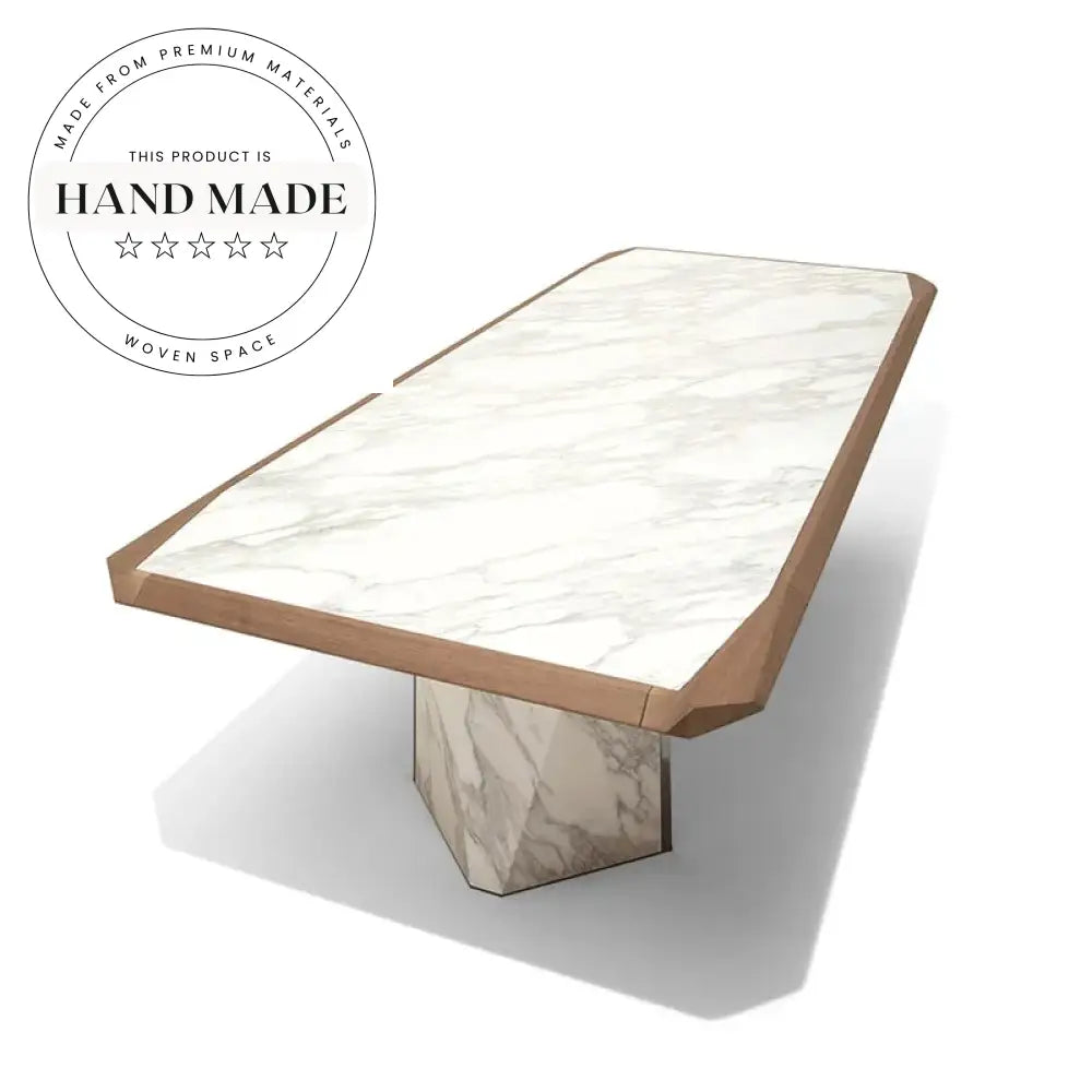 Modern Rectangular Walnut and Marble 6 Seater Luxury Dining Table