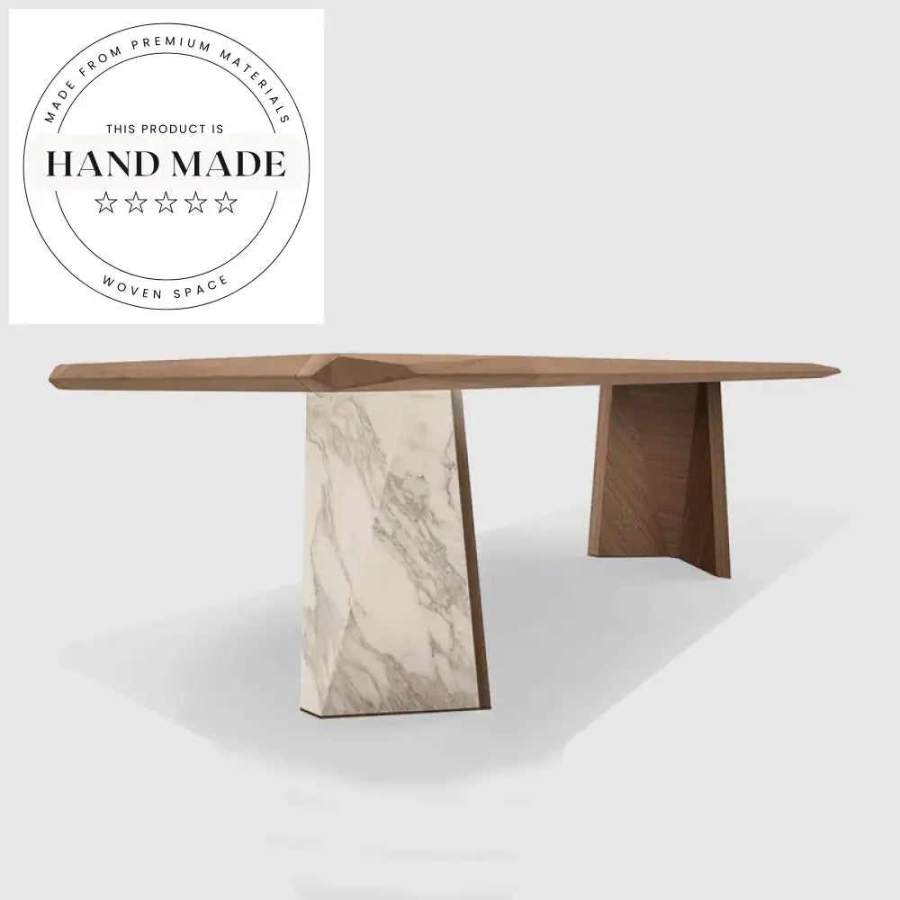 Modern Rectangular Walnut and Marble 6 Seater Luxury Dining Table