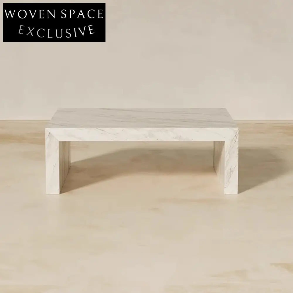Modern Rectangular White Natural Marble Living Room Low Height Coffee Table