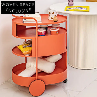 Modern Red Metal Rolling Kitchen and Living Room Utility Side Table