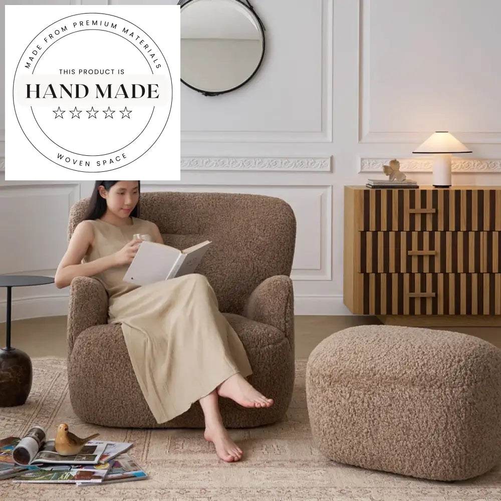 Modern Retro Plush Fabric Recliner Armchair, Comfortable Leisure Chair