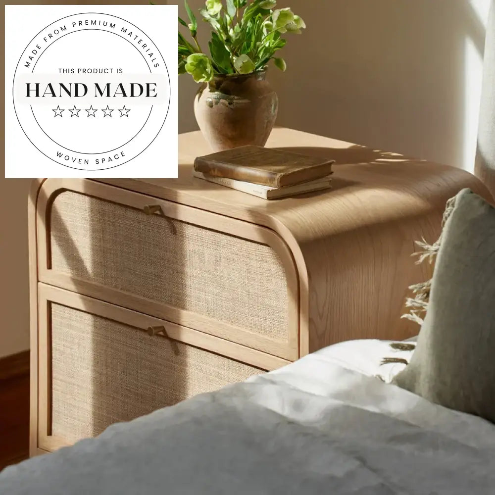 Modern Retro Smoked Oak Wood Two Drawer Storage Bedside Table