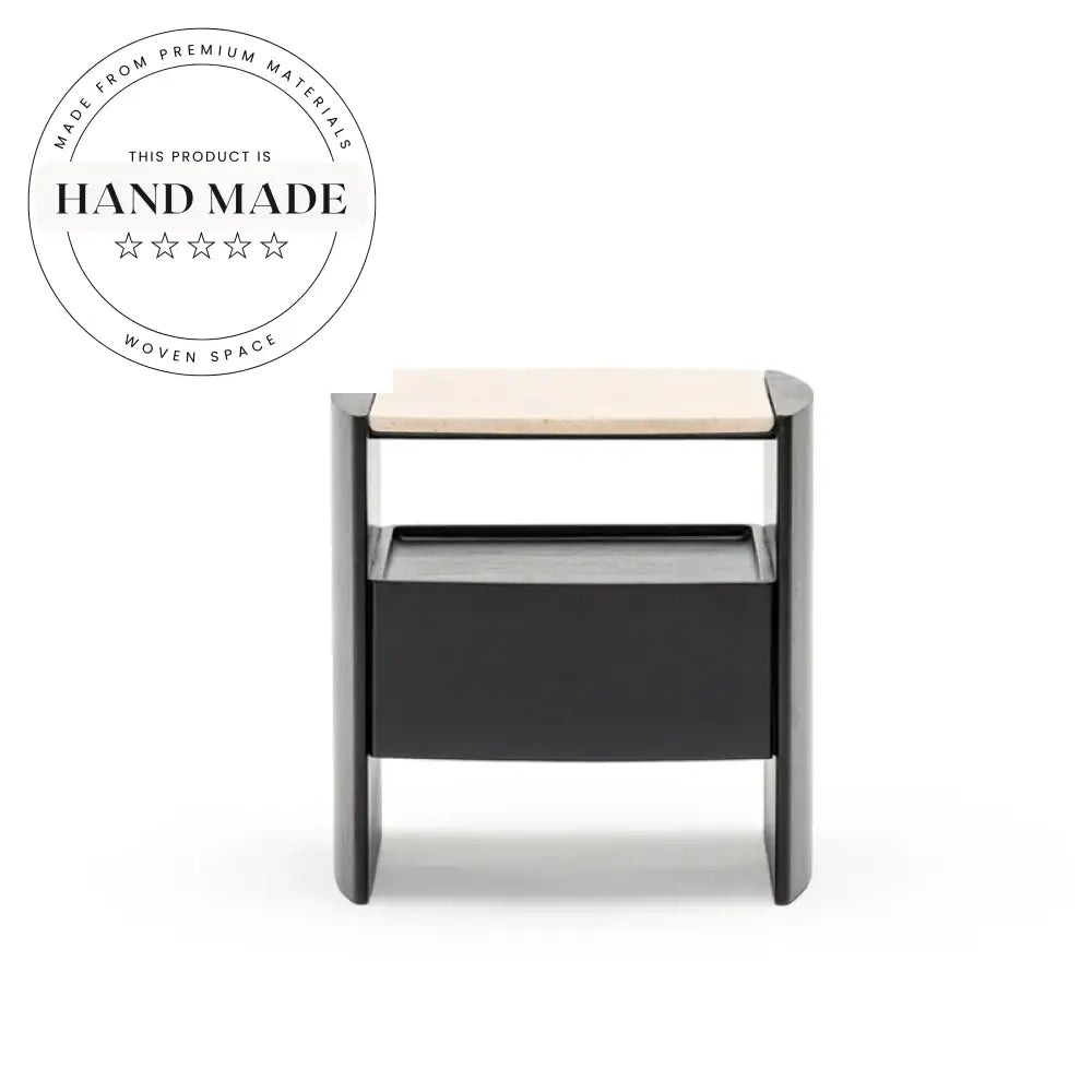Modern Retro Smoky Oak Nightstand with Marble Top Bedside Table