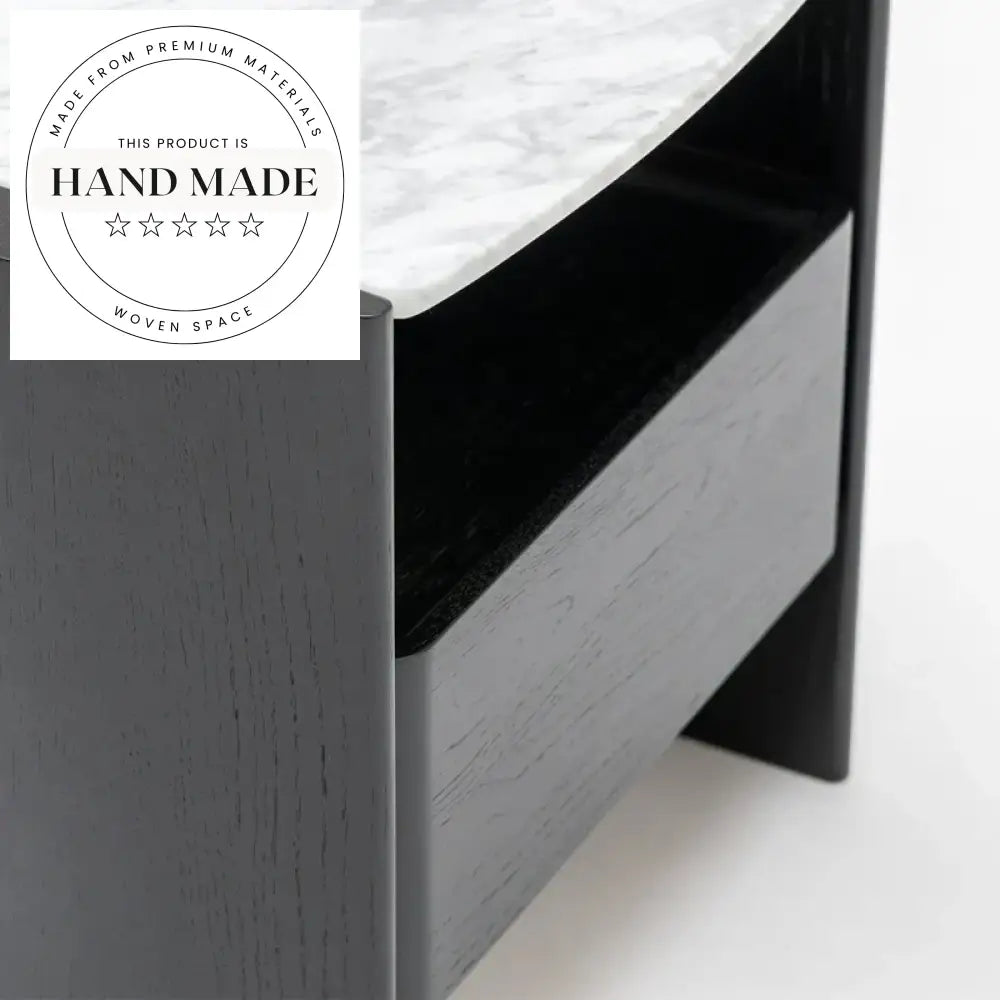 Modern Retro Smoky Oak Nightstand with Marble Top Bedside Table