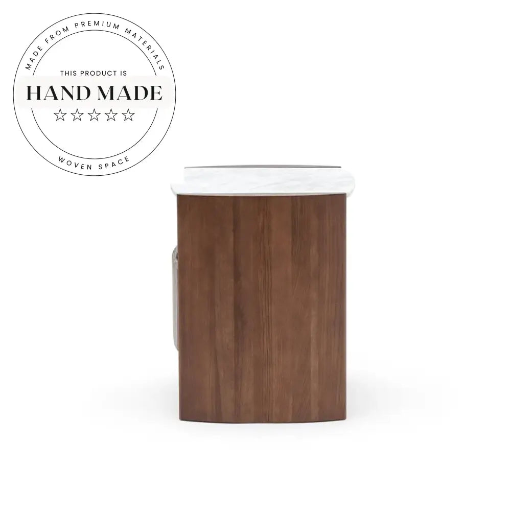 Modern Retro Smoky Oak Nightstand with Marble Top Bedside Table