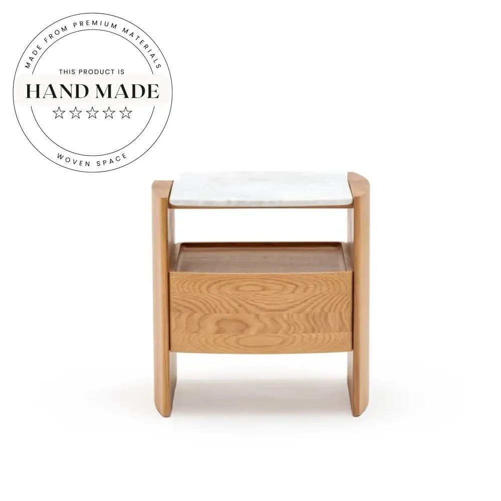 Modern Retro Smoky Oak Nightstand with Marble Top Bedside Table