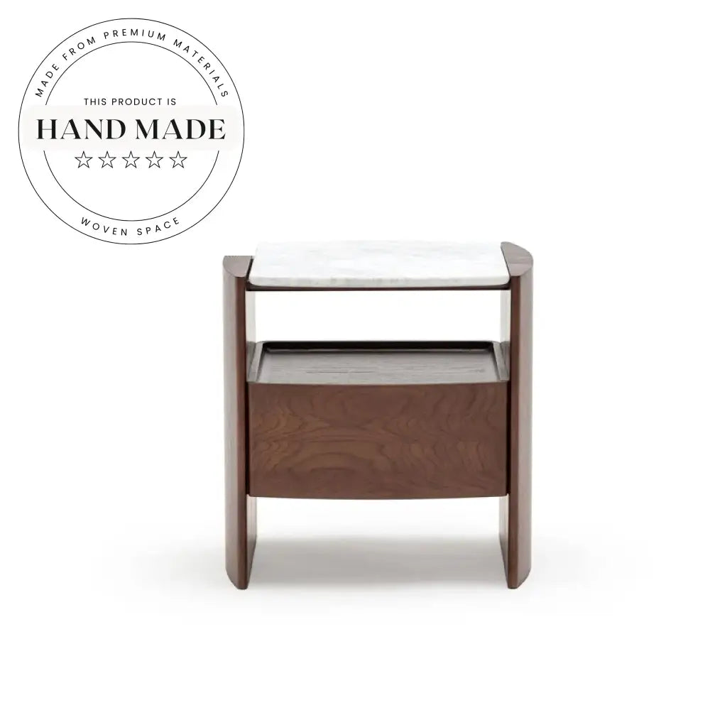 Modern Retro Smoky Oak Nightstand with Marble Top Bedside Table