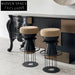 Modern Retro Solid Ash Wood Metal Bar Stool with Fabric Cushion Seat
