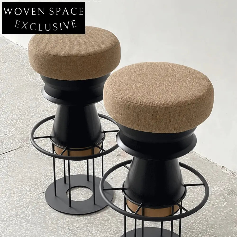Modern Retro Solid Ash Wood Metal Bar Stool with Fabric Cushion Seat