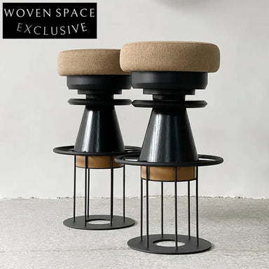 Modern Retro Solid Ash Wood Metal Bar Stool with Fabric Cushion Seat