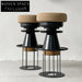 Modern Retro Solid Ash Wood Metal Bar Stool with Fabric Cushion Seat