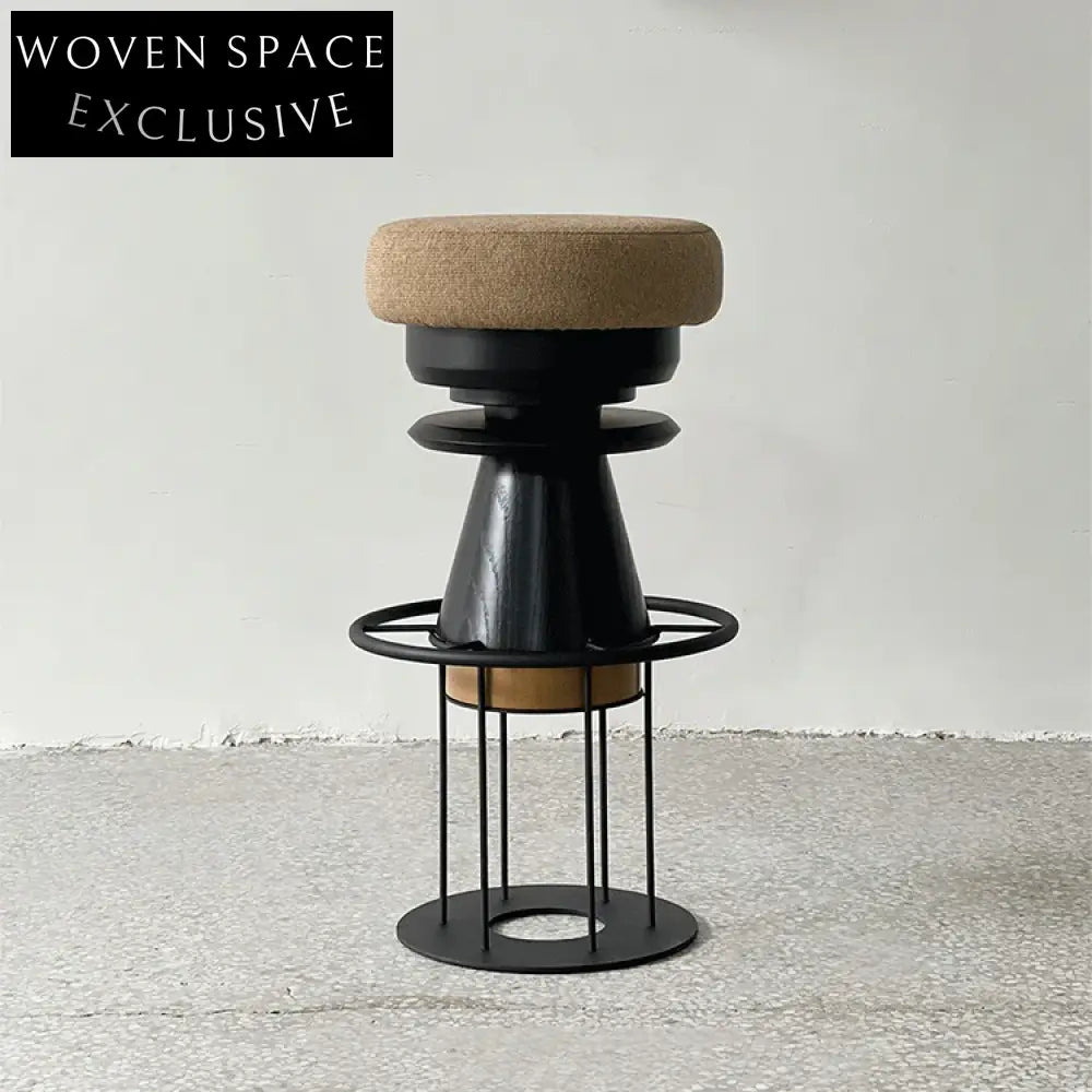 Modern Retro Solid Ash Wood Metal Bar Stool with Fabric Cushion Seat