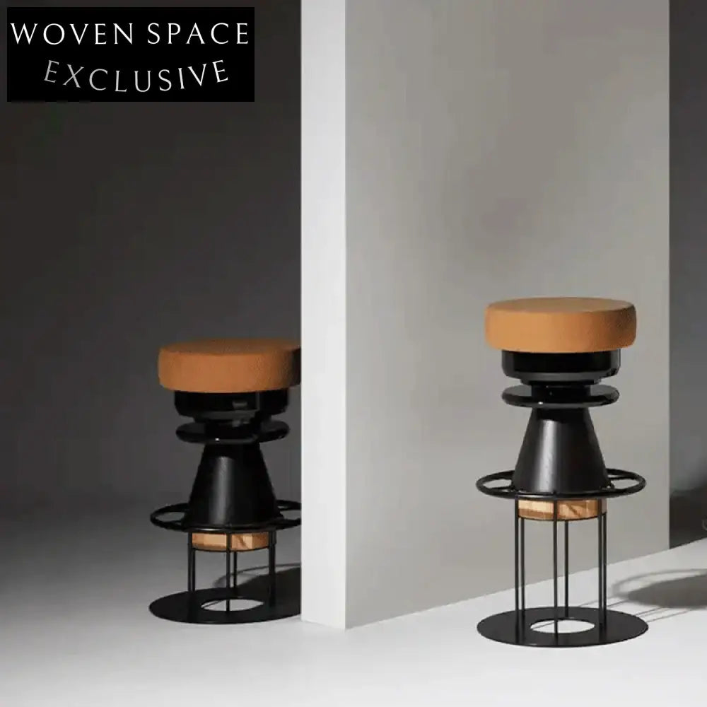 Modern Retro Solid Ash Wood Metal Bar Stool with Fabric Cushion Seat