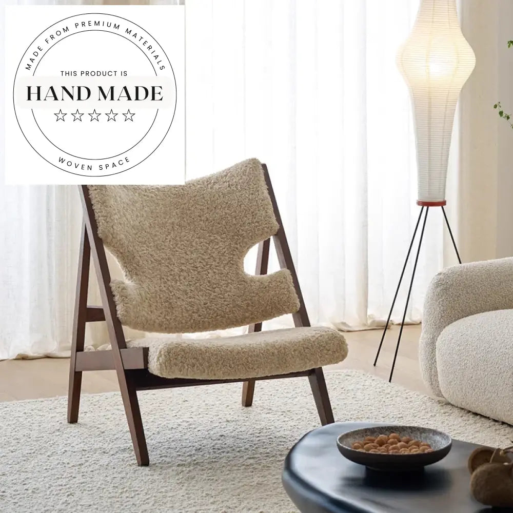 Modern Retro Solid Wood Fabric Armchair Comfortable Plush Living Room Leisure Chair