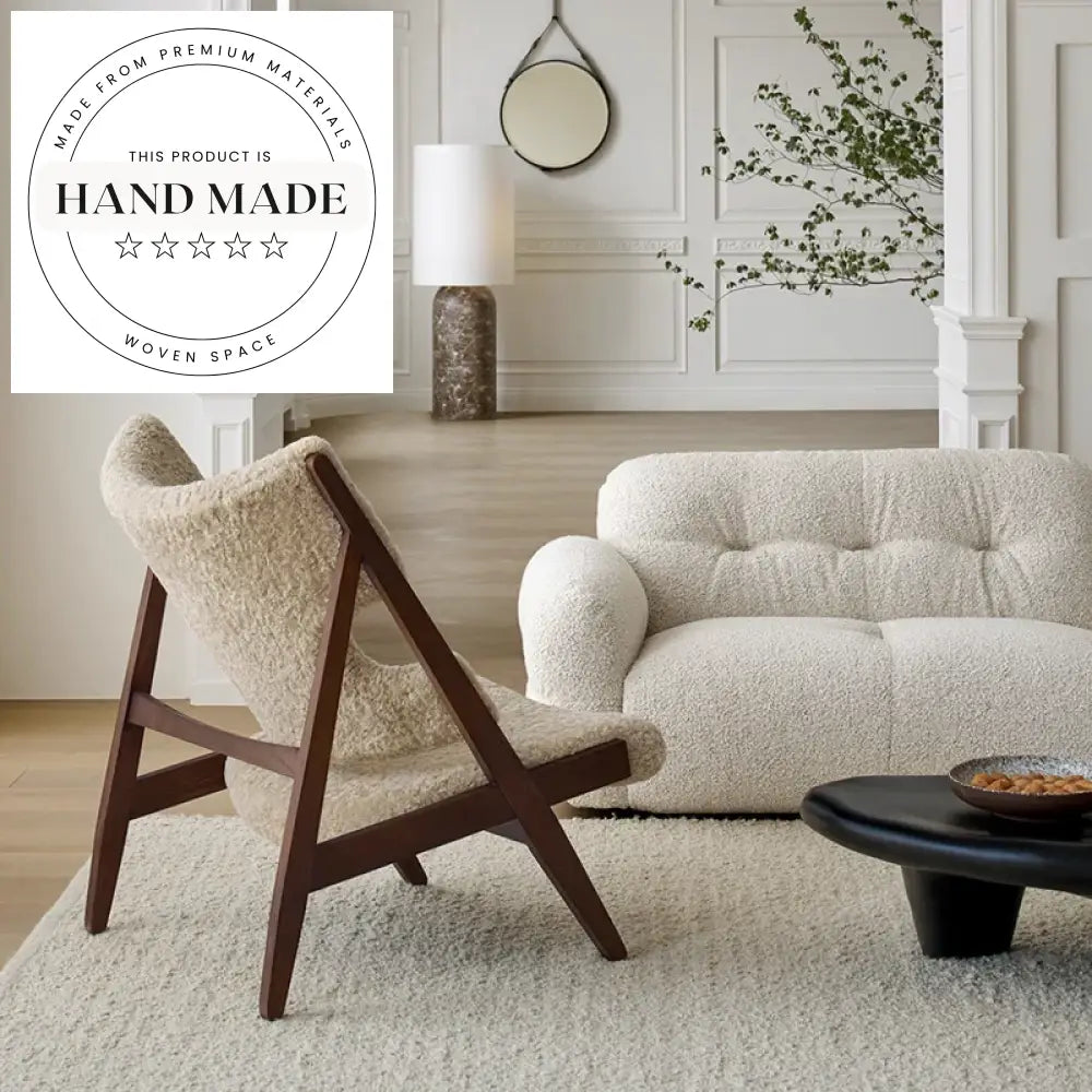 Modern Retro Solid Wood Fabric Armchair Comfortable Plush Living Room Leisure Chair