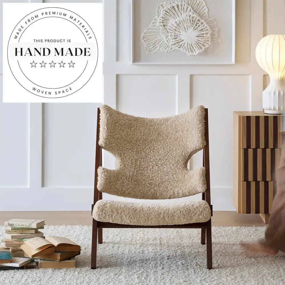 Modern Retro Solid Wood Fabric Armchair Comfortable Plush Living Room Leisure Chair