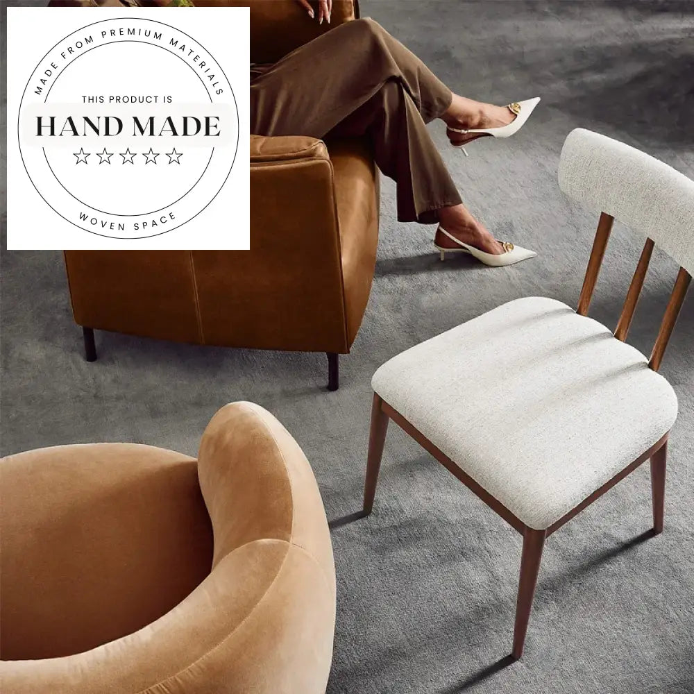 Modern Retro Solid Wood Oak Linen Fabric Armless Dining Chair