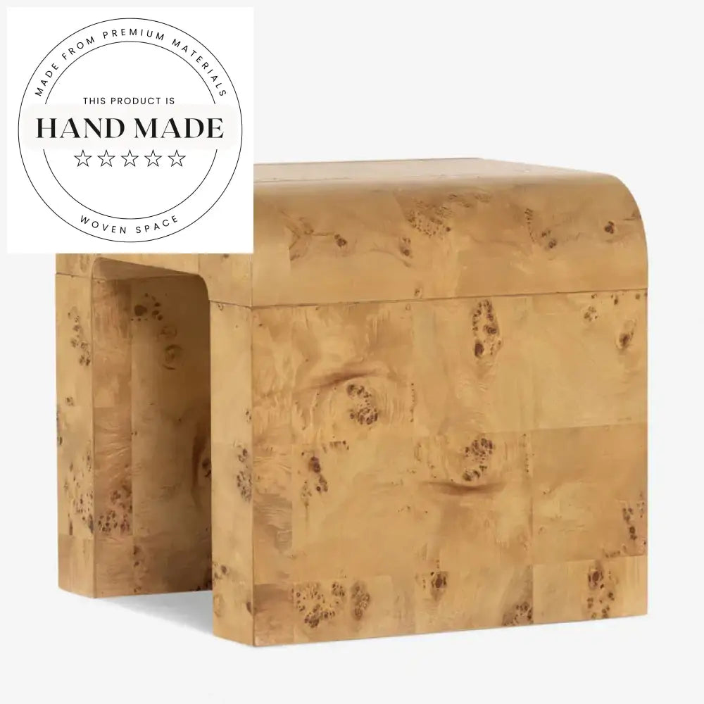 Modern Retro Square Brown Burl Wood Sofa Accent Side Table