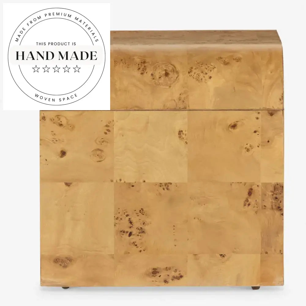 Modern Retro Square Brown Burl Wood Sofa Accent Side Table