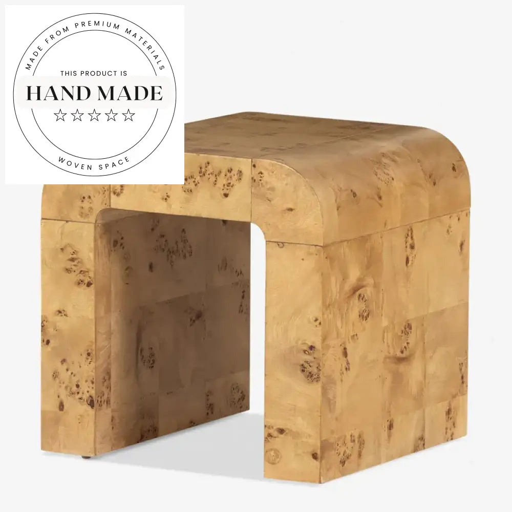 Modern Retro Square Brown Burl Wood Sofa Accent Side Table