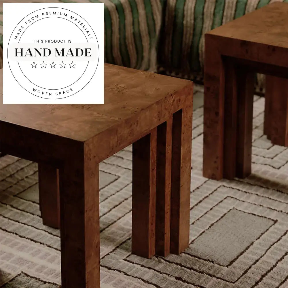 Modern Retro Square Burl Wood Corner Coffee Side Table