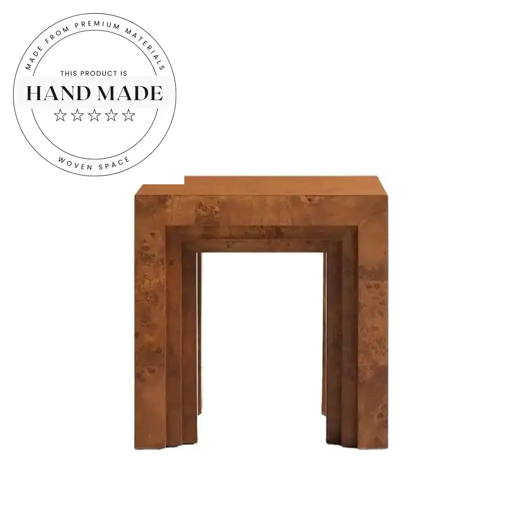 Modern Retro Square Burl Wood Corner Coffee Side Table