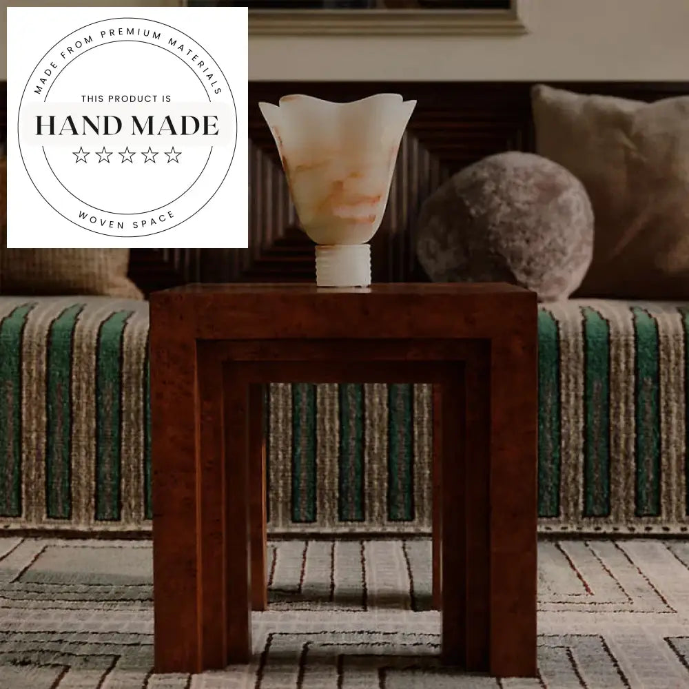 Modern Retro Square Burl Wood Corner Coffee Side Table